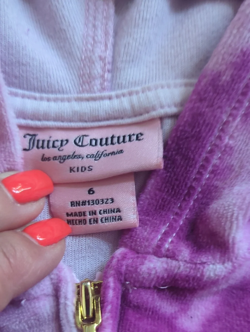 Kids Juicy Couture Pink & Hot Pink Velour Hoodie Kids Sz 6